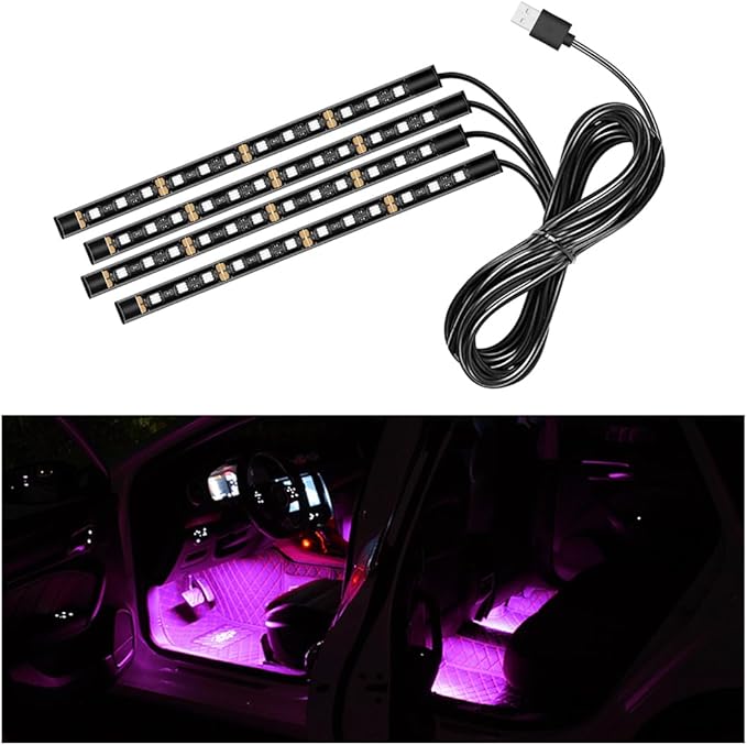 Car LED Strip Light, 48 LED RGB Auto Interior Atmosphere Lights, Cigarette Lighter Under Dash Ambient Night Light, Interior Lamp Lighting Kit (Pink Purple, USB)