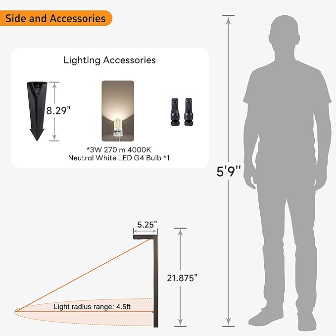 Gardenreet Brass Low Voltage Garden Lights, Outdoor Landscape Pathway Light, 12V LED AC/DC Bronze L Shape Path Lamp for Sideway House Walkway with 3W 270LM 4000K G4 Bulb 8 Pack