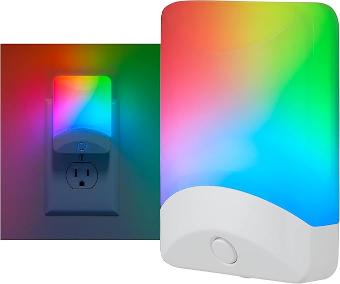 GE Color Changing LED Night Light for Kids, Dusk to Dawn Sensor, Home Decor Apartment Essentials, Wall Lights for Bedroom, Ambient Lighting, Nightlights Plug in, 1 Pack, 34693