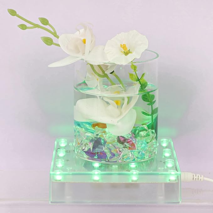 LARDUX Square LED Light Base with Remote -5 Inch Multicolor Display Pedestal Light Base for Effiel Tower Vase Crystal Glass Art LED Pedestal Base - Charging USB or Battery Powered