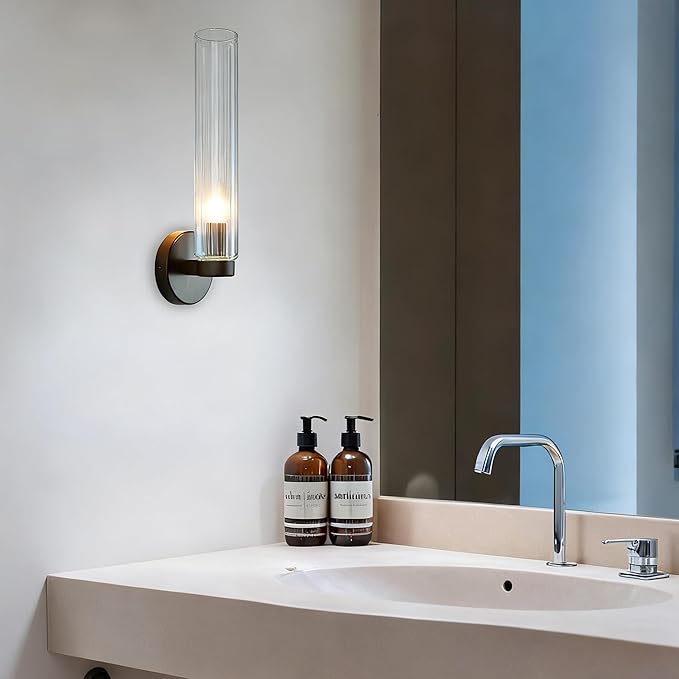 Radiant Fluted Textural Metallic Finish Glow Sconce,Bathroom Sconce,Bathroom Wall Lights,Bathroom Wall Sconces,Bathroom Sconce Lights (Matte Black)