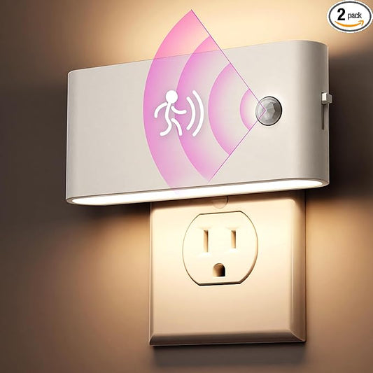 Briignite LED Night Light Motion Sensor 2 Pack, Night Lights Plug into Wall, Auto On Off, 0-100LM Dimmable Night Light Plug in, 3000K Warm White LED Nightlight for Kids Bedroom Hallway