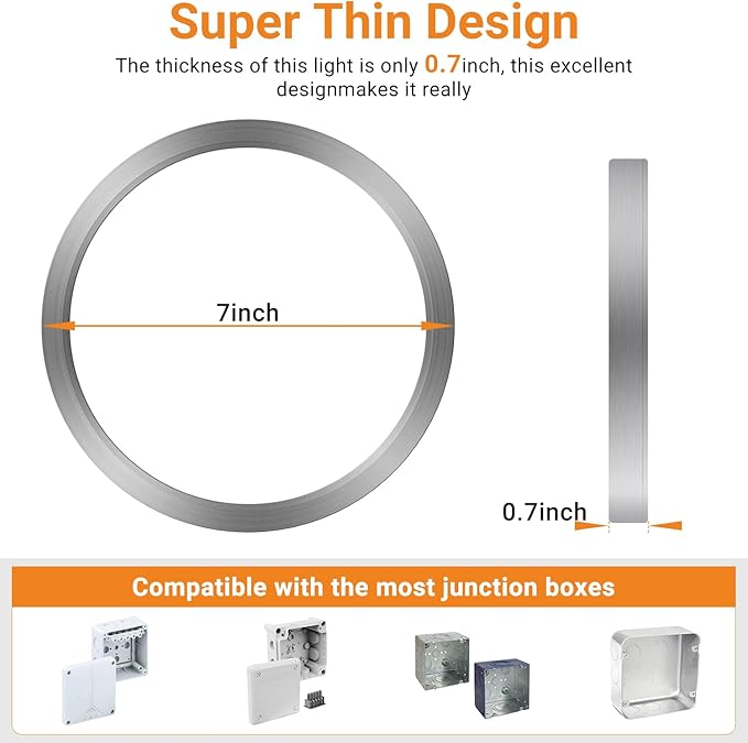 slochi 2Pack LED Flush Mount Ceiling Light Fixture, 7 Inch 15W, 1500LM, Super Slim 0.7 Inch, 3000K-6500K Adjustable Low Profile LED Ceiling Lights for Bathroom, Closet, Hallway(Brushed Nickel)