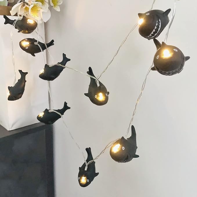 5.4 FT Black Shark String Lights, 10 LED Warm White Black Theme Halloween Night Light, Battery Operated for Home Party Decoration