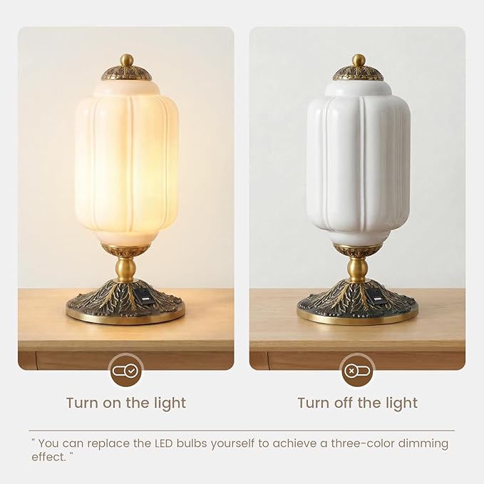 Milk Glass Touch Table Lamp, 3 Way Dimmable Glass Lamp USB C+A Charging Ports, Modern Large Beside Lamps for Bedroom, Living Room, Desk LED Bulb Inculded (White)