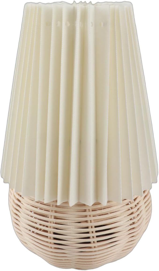 Garosa Small Pleated Modern Nightstand Table Lamp Cute Rattan Bedside Night Light Beige Lampshade Pleated Aesthetic Vintage Lamp Mini Lamp for Bedroom Living Room Home Decorative