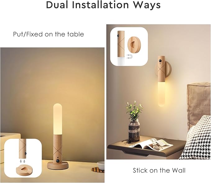Battery Operated Wall Sconce Set of Two, Motion Sensor Night Light Magnet Body Rechargeable Battery Operated Wall Lights, Peel and Stick Sconce Lights for Bedside Stair