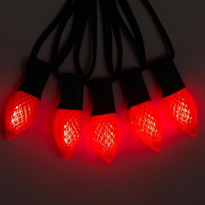 Minetom 50 Pack C7 Led Christmas Lights Bulb, Shatterproof Led Bulb for Outdoor String Lights, E12 Base, Commercial Grade Red Bulbs