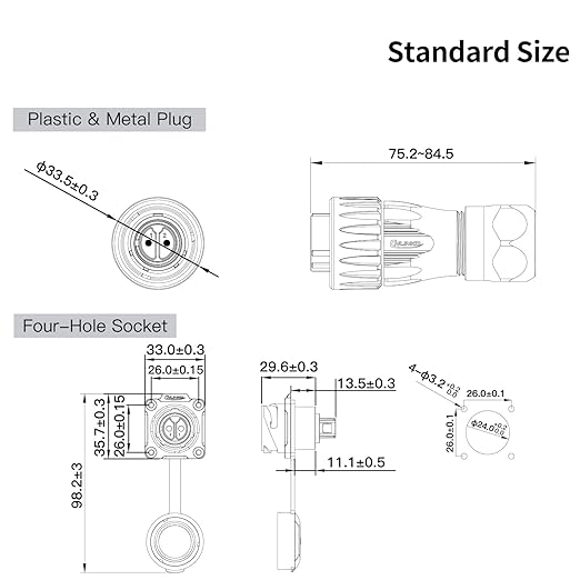 CNLINKO DH-24 2 PIN Industrial Waterproof Connectors, IP68 Circular Connector, Hard Metal Anti-Interference Shell, Quick Plug Aviation Connector, M24 Panel Mount Flange Socket (2-Pin)