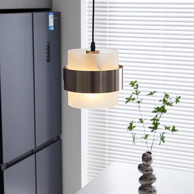 Pendant Lights Kitchen Island Lighting, 2 Pack 7 Inch Mini Glass Haning Lights for Entrance Aisle Decorative Lighting Fixture for Dining and Bar Table (Brushed Nickel with Frosted White)