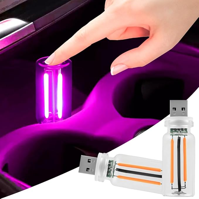 2 PCS Retro Car Lamps,Plug-in USB Car Interior Light,Car USB Light Bulb,USB LED Car Interior Atmosphere Lamp,Portable Mini LED Light for Car,Bedroom,Hallway (Purple)