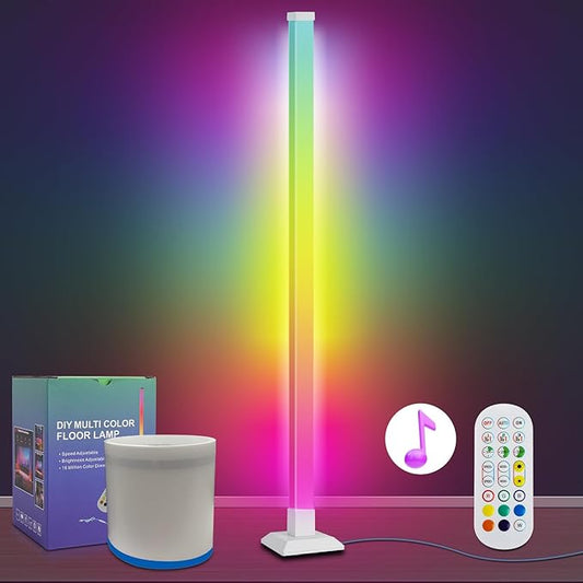SUPERNIGHT ICRGB Floor Lamp Dimmable, Led Lights 16 Million Colors for Bedroom with Remote, DIY Corner Lights for Gaming Room with Music Sync, Mood Lighting for Living Room