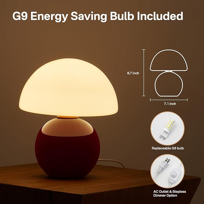 Mushroom Lamp Table Lamp for Bedroom,Desk Bedside Small Lamps for Living Room Night Stands,Mushroom Decor Cute Mini Modern Mid Century Lamps,Unique Aesthetic Home Decor(Christmas Red)