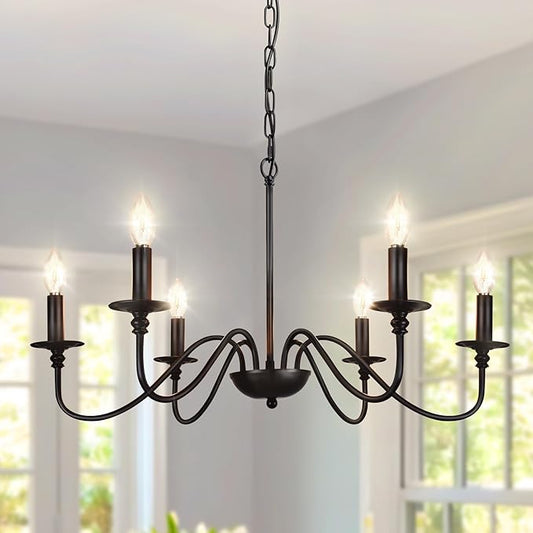 Depuley Farmhouse Chandelier for Dining Room: 6-Light Black Industrial Kitchen Island Pendant Light Fixture - Rustic Candle Chandeliers Vintage Modern Hanging Ceiling Lamp for Bedroom Foyer