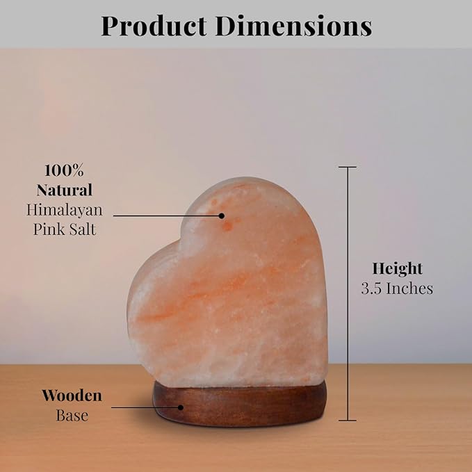 POHS USB Himalayan Mini Heart Salt Lamp, 7 Color Changing LED Bulb, Hand Crafted Crystal Rock Salt Night Light for Home Decor, Desk, and Gift | Premium Quality Wood Base and USB Cable