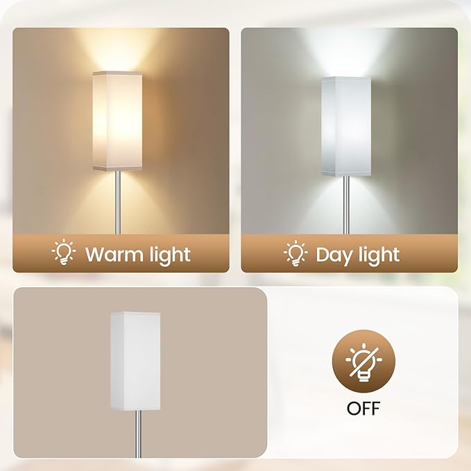 64.6" Floor Lamp, Pole with Foot Switch, Modern Standing Lamp Lamp, Minimalist Freestanding Lamp (Bulb Not Included), for Living Room, Bedroom Office ETL Listed, Silver and White SCW07LD05