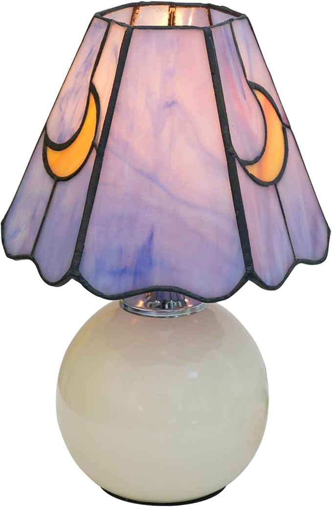 Mushroom Lamp Tiffany Lamp Stained Glass Table Lamp Moon Cute Small Bedside Lamps for Living Room Home Decor,Unique Aesthetic Home Living Room Decor Girls Women Birthday Day Gift,Pink Blue