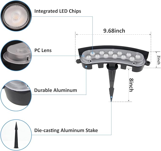 Low Voltage Flood Lights, 9W Bright LED Uplighting Outdoor, Wired Spot Lights Outdoor, 12V Low Voltage Floodlights for Tree Wall House, Aluminum, 3000K, Unique Design, Black, Pack of 4