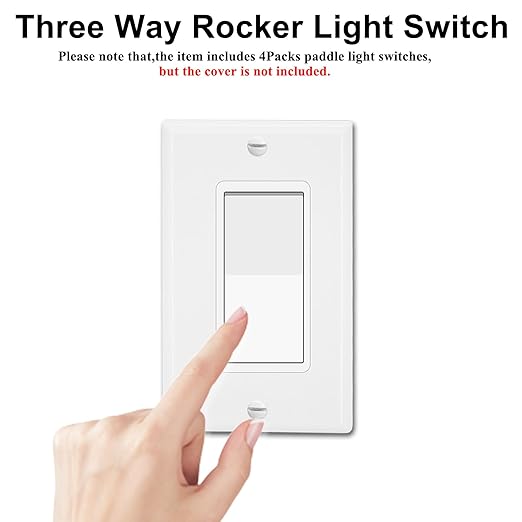 3 Way Switch White, Greencycle 4 Pack Three Way/Single Pole Light Switch Rocker Switches 15A 120/277V, On/Off Rocker Paddle Interrupter, Residential/Commercial Grade,Home & Office,UL/CUL