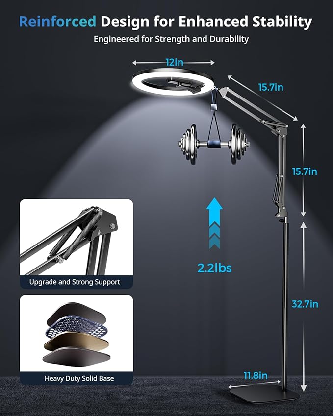 UBeesize 12" Ring Light Tripod for iPhone with Overhead Phone Mount Holder, Desk Ring Lights with Stand and Camera Mounts for Photography/Live Streaming/TikTok/YouTube Content Creation