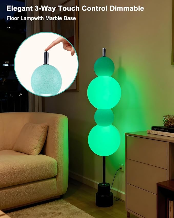 Blue Globe Floor Lamp - RGB & 3000K Dimmable LED, Touch Switch, Modern Tall Standing Lamp for Bedroom, Living Room, Home Office, Gold Metal