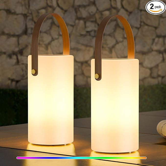 uuffoo Solar Table Lamp Outdoor Lantern 2 in 1 Rechargeable Battery Operated Portable LED Cordless Lights with Remote 8 Colors, Waterproof IP44 for Patio Camping Outside/Indoor