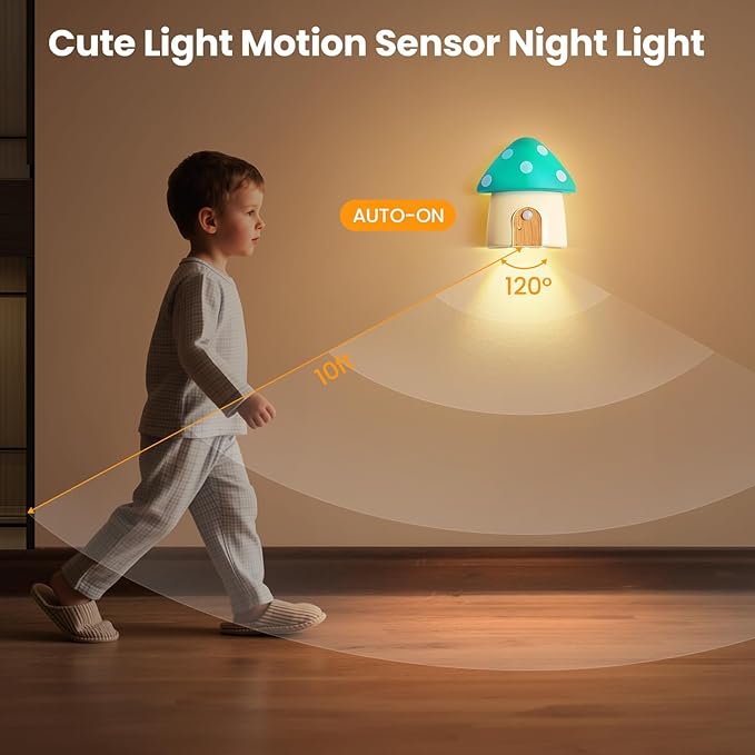 Motion Sensor Night Light, Rechargeable Stair Lights Indoor,3 Lighting Modes, Cute Mushroom Design for Kid's Bedroom, Kitchen, Bathroom, Hallway & Stairs - Ideal Home Decor & Gift, Green
