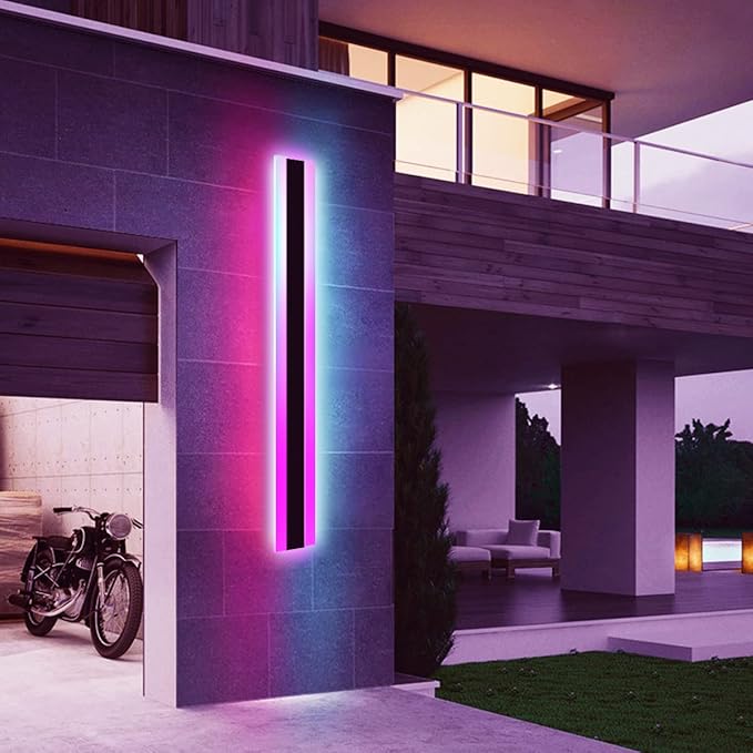 Outdoor Long Strip Modern LED Wall Lighting Fixture Lamps, RGB LED Light Strip,UL MW Driver,Elegant Frosted White Acrylic, Black Aluminum Body IP65 Waterproof Anti Rust (RGB, 79inch)