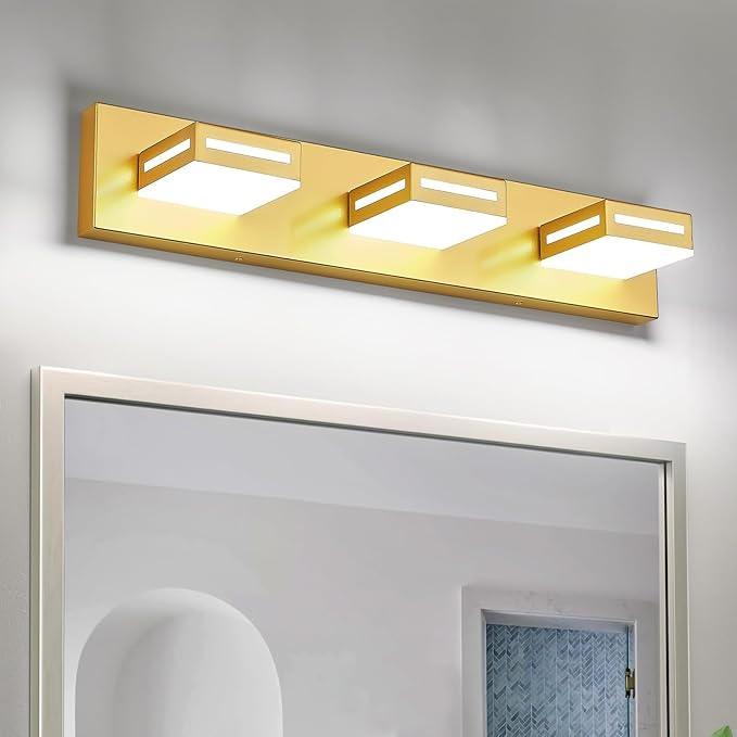 24-Inch 3-Light LED Modern Gold Bathroom Vanity Light Fixtures Over Mirror, Bathroom Lighting Fixtures with Cool White 6000K, Vanity Wall Lights for Bath Restroom Powder Room