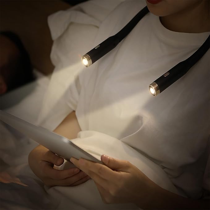 LED Neck Reading Light, 3-Color & 3-Brightness Adjustable Bendable Neck Light, USB Rechargeable Book Light for Reading in Bed, Knitting, Crochet, Camping, Working, Book Lovers Gifts (Black)