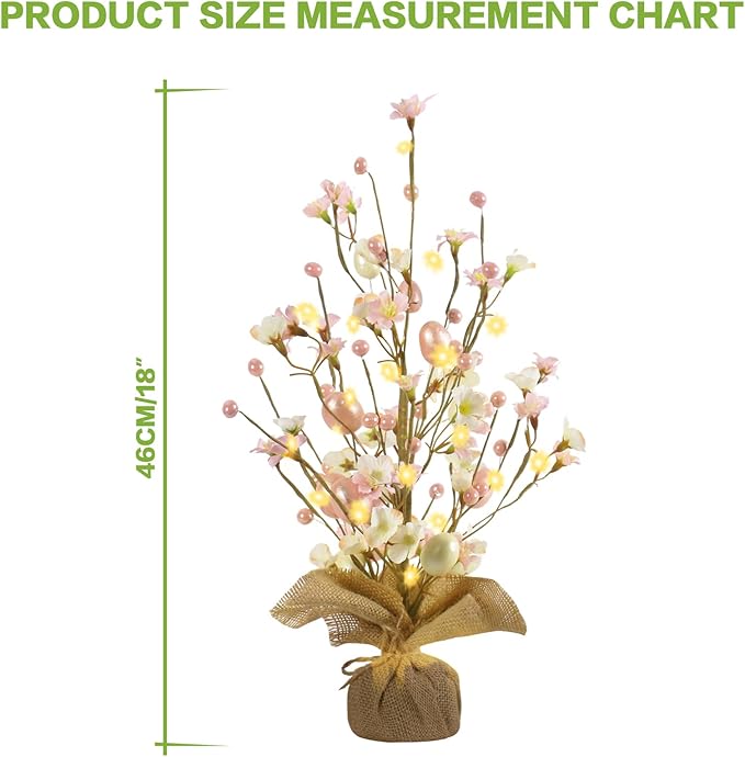 RoseCraft Easter Decorations, Artificial 18 Inch Easter Egg Tree Tabletop Decor with Delicate Ornaments, for Home Party Wedding Holiday Spring Summer Decoration Pink.
