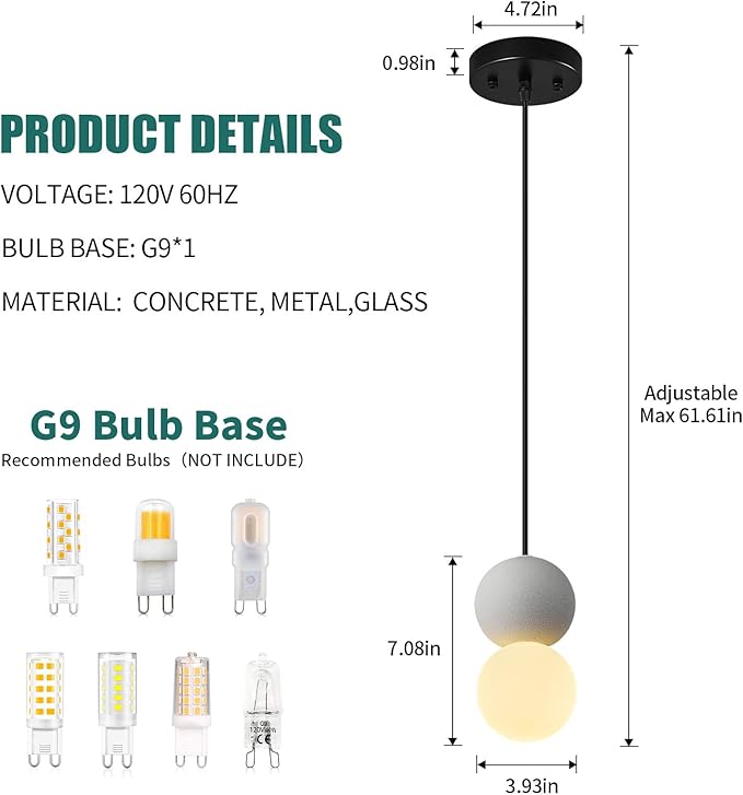 Modern 1-Light Concrete Pendant Light Kitchen Islandceiling Light Fixture White Glass Globe Ball Pendant Lighting for Dining Room Coffee Club Resturant Bar Living Room(3-Pack)