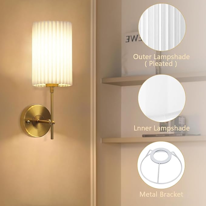 Small Lamp Shades Set of 2 for Table Floor Lamps, 9.8"x6.1"x6.1" Drum Lamp Shades, Pleated Lamp Shade, Linen Round Lampshades, White Barrel Lamp Shade, Medium Lamp Shade for Modern Interiors