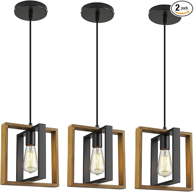Farmhouse Pendant Light Fixture, Black Pendant Lights for Kitchen Island Industrial Lantern Pendant Light Fixtures with Light Shade, Adjustable Height Hanging Pendant Lighting