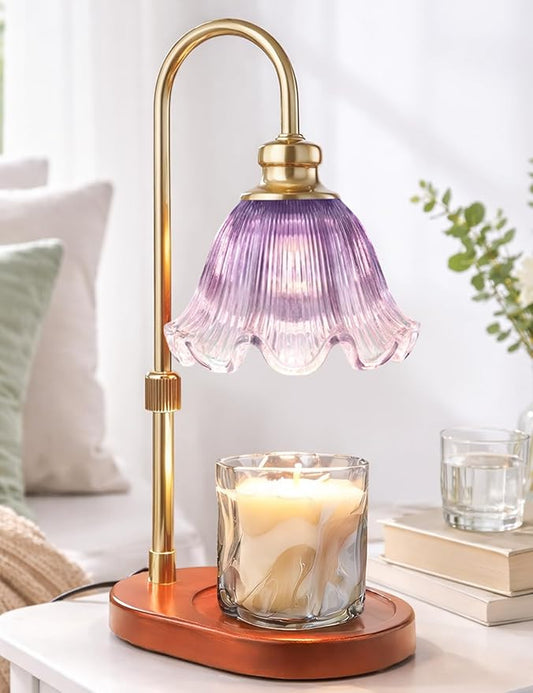 Candle Warmer Lamp with Timer: Birthday Gifts for Women, House Warming Gifts New Home Decor – Height Adjustable Candle Lamp for Mom, Anniversary - Walnut Solid Wood Base, with 2 Bulbs