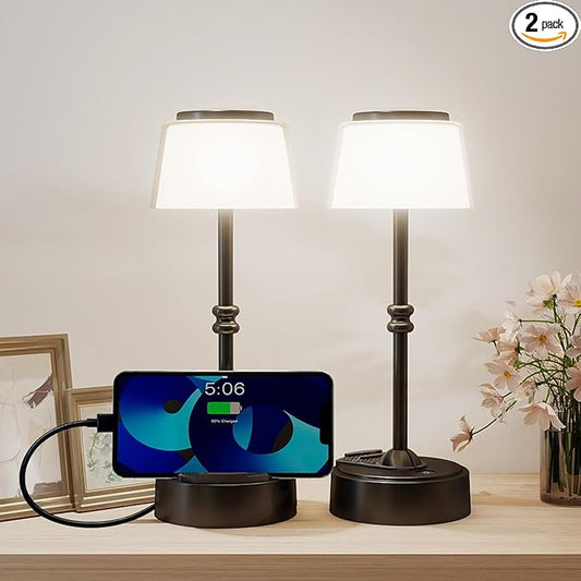 LED Cordless Lamp, 5 Colors Stepless Dimming Table Lamp, Built-in 4400mAh Rechargeable Battery with USB Charging Port, Portable Touch Bedside Light for Patio, Restaurant, Dining(2, Black)