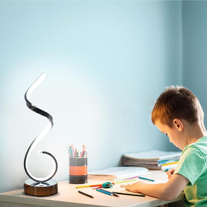 Modern Spiral LED Table Lamp Set of 2, 10W Touch Control Table Lamp with USB Charging Ports, Dimmable 3 Color Modes Bedside Nightstand Desk Lamp Light for Bedroom, Living Room, Office -Silver