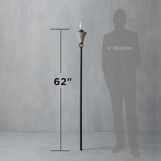 TIKI Easy Pour Ceramic Mosaic Torch – Gray Outdoor Decorative Lighting for Patio, Backyard & Lawn | Weather-Resistant Design, 62 Inches