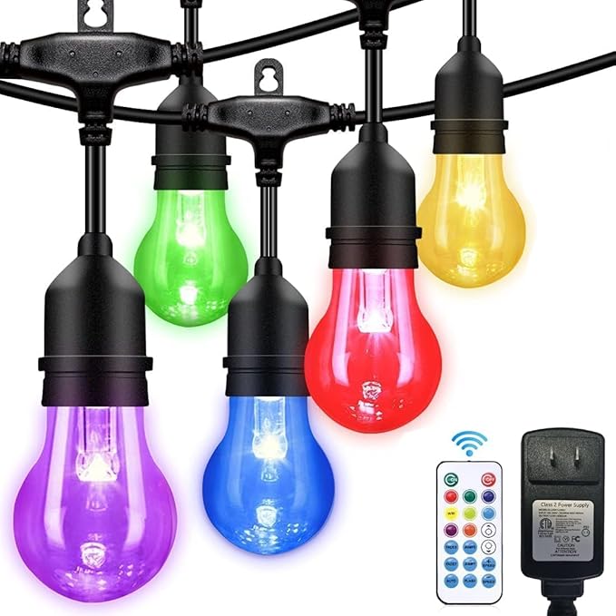 105FT Outdoor String Lights, 32 Shatterproof E26 Edison LED Bulbs, Dimmable RGB Color Changing Patio Lights Waterproof with Remote. for Backyard, Garden, Party, Bistro, Cafe