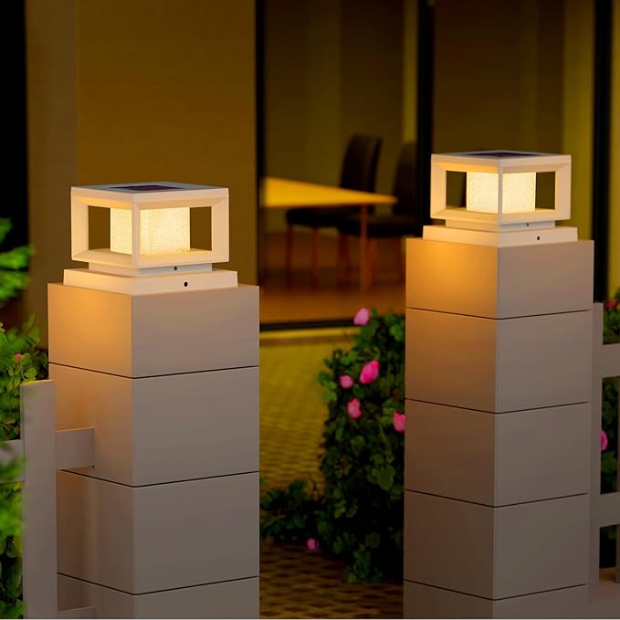 Mlambert 8 Pack Solar Post Lights Outdoor, Waterproof Fence Cap for Deck, 4x4 6x6 Wooden Vinyl Outdoor Lights with Shinning Effect, White
