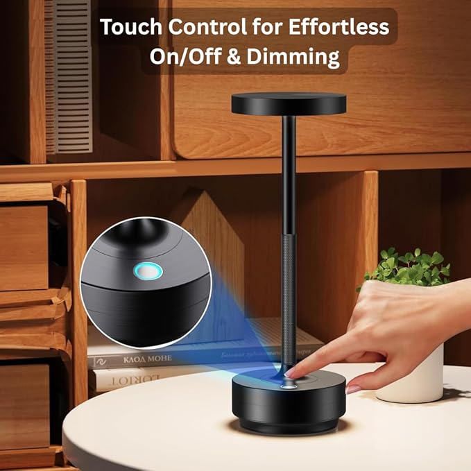 2-Pack Cordless Table Lamp Rechargeable, 5000mAh Battery Operated LED, Touch 3-Color Stepless Dimming, IP54 Waterproof Wireless Lamp for Bedroom Dining Restaurant Patio Outdoor – Black