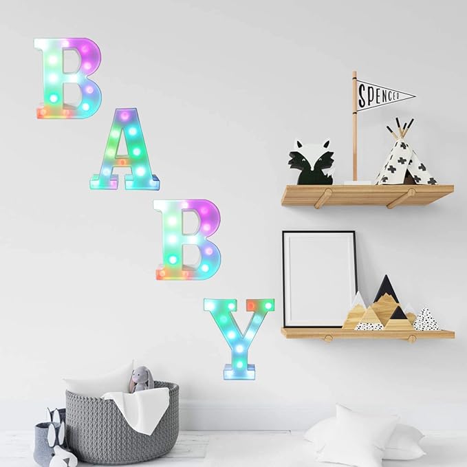 Pooqla Colorful LED Marquee Letter Lights with Remote – Light Up Marquee Signs – Party Bar Letters with Lights Decorations for the Home - Multicolor R