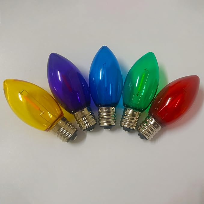 C9 Multicolor Christmas Light Bulbs, 25 Pack C9 LED Christmas Replacement Bulbs, Vintage Christmas Bulbs for Night Light Outdoor Christmas String Lights, E17/C9 Intermediate Base, 0.6 Watt