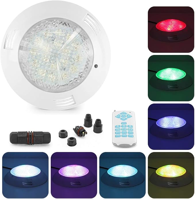 TUNEZ 18W Windmilling Style LED Swimming Pool Light Bright Underwater IP68 RGB 7 Colours Changing Wall Mounted 12V AC 5 Feet Wire with Remote Control, for Decorating Pool, Rockery, Fountain