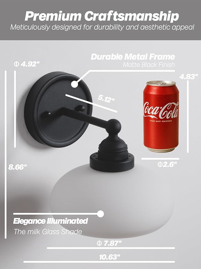 HEQIQEH Remote Wall Sconce with Milky Oval Glass Shade, Matte Black Vintage Wall Light Fixture with Timer, 15 Color Rechargeable LED Bulb, No Hardwiring Required for Indoor Wall Mount Light