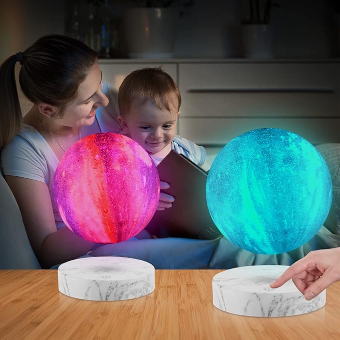 VGAzer Levitating Moon Lamp,Floating and Spinning in Air Freely with 3D Printing LED Moon Light Has 16 Colors 20 Modes for Unique Christmas Gifts,Room Decor (Marble Base 16 Colors Galaxy Moon)
