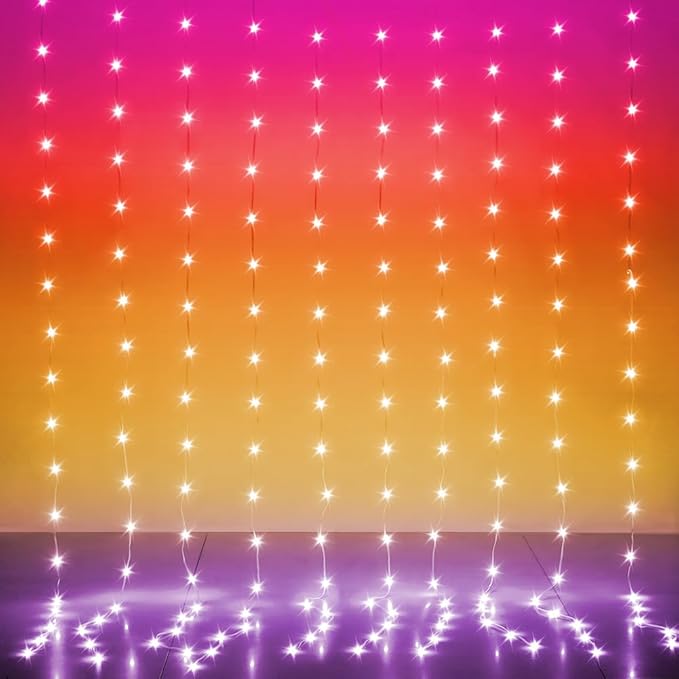 LED Curtain Lights, 10ft x 8ft 240 LED RGB Color Changing String Fairy Lights Curtain with Smart APP Control, Music & Voice Sync for Bedroom Backdrop Indoor Outdoor Christmas Decorations