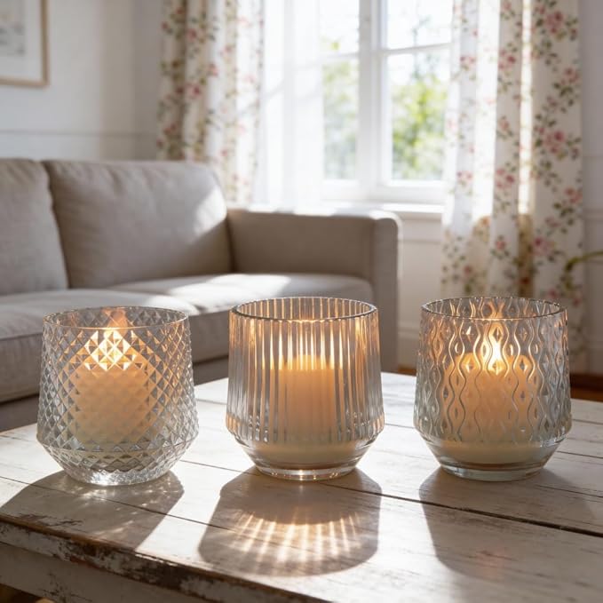 Rechargeable Flameless LED Candles Set – Crystal Clear Glass, Real Wax, Warm White Flicker, Remote & Timer, Spring Home Decor for Women, USB Rechargeable