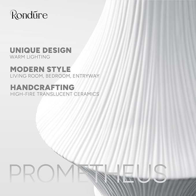 RONDURE 12.3" Modern Ceramic Table Lamp, Modern Bedside Lamps for Bedroom, Living Room and Nightstand, White Translucent Ceramic Shade, Warm Ambient Lighting, Home Decor