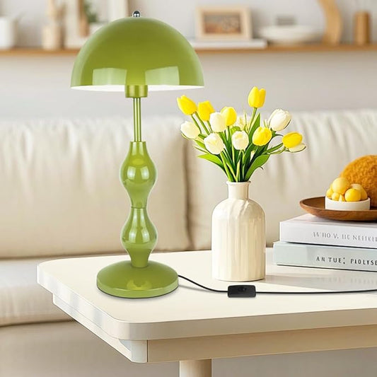 Mushroom Lamp Green,Tall Bedside Table Lamp for Living Room Kids Room Bedroom Nightstand,Flowerpot Desk Light with Button Switch, Requires E26 Bulb(not included),Iron Lampshade,Home Office Decor